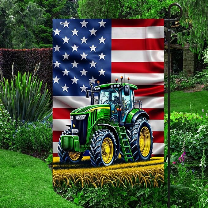 American Flag-Farm Tractor American Flag TPT1600Fv1, 3x5 ft. Flag-USA Flags Premium Polyester-Decorative Indoor Outdoor Flag