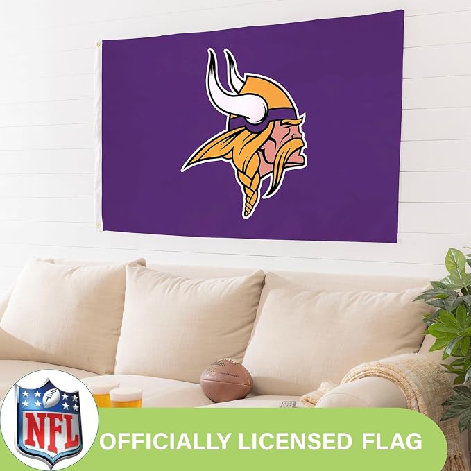 Team Sports America NFL Minnesota Vikings 3 x 5 Outdoor Durable House Flag with Grommets | Sport Team Flag & Banner | Indoor Wall Decor Flag for Room | Works with Flag Poles for Outside House