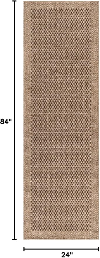 CAMILSON Indoor and Outdoor Runner Rug Natural Sisal Boho Woven Design Easy-Cleaning Non Shedding Fiber Living Room Bedroom Garden Patio and Kitchen Washable Outside Carpet Alfombras (2x7)
