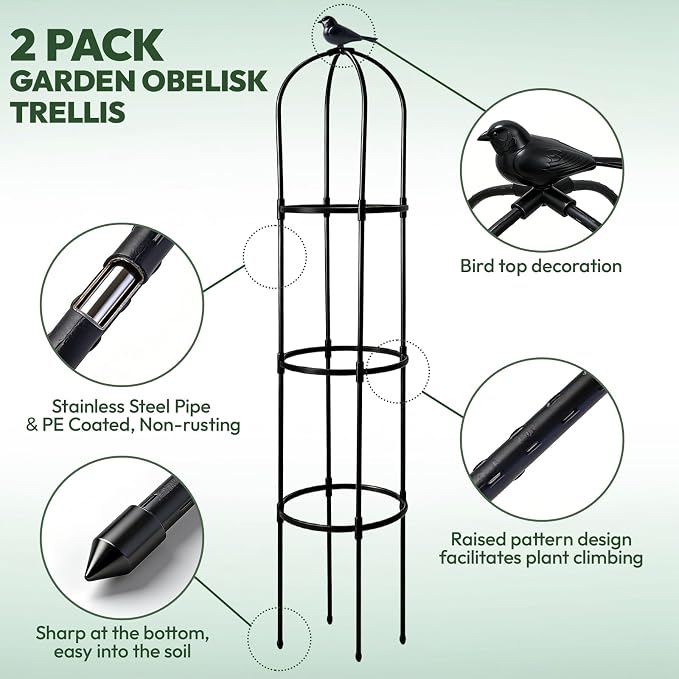 2 Pack Garden Obelisk Trellis for Climbing Plants, 6FT Plant Cages and Supports, Tomato Cage Tall Plant Stakes Indoor & Outdoor, Trellis for Potted Plants, Vegetables, Fruits, Flowers, Pots, Vines