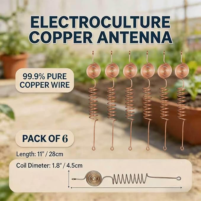 Electroculture Copper Gardening Antenna Kit，10-Gauge 99% Copper Wire Electroculture Plant Stakes Tensor Rings Kit (6 Pack)