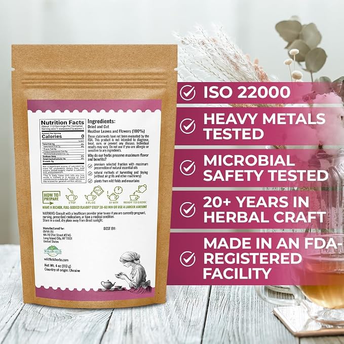 4 oz. Dried Heather Flowers And Leaves Herbal Tea (Calluna vulgaris) - 113g Brecina flores y hojas
