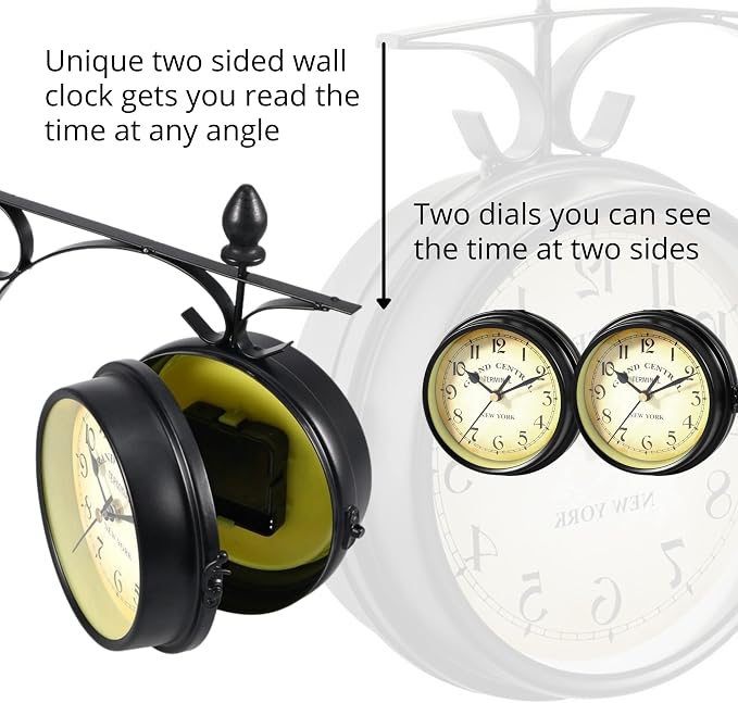 Vintage Double Sided Industrial Wall Clock for Outdoor Decorative Art Antique Decor Office Kitchen Silent 360 Degree Rotate
