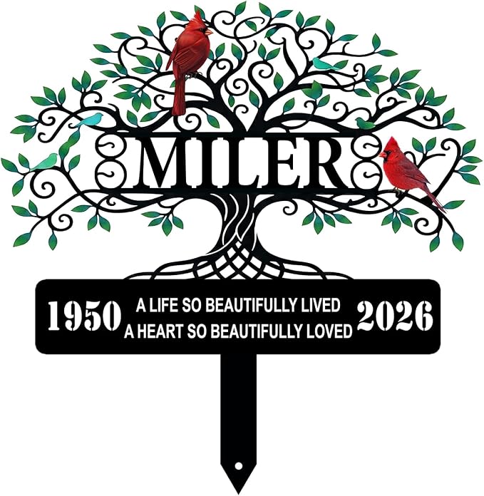 Personalized Tree of Life Cardinal Memorial Yard Sign Decor | custom name cardinal memorial yard sign with stakes garden plaque sympathy gift for mom outdoor decor for loss of loved one