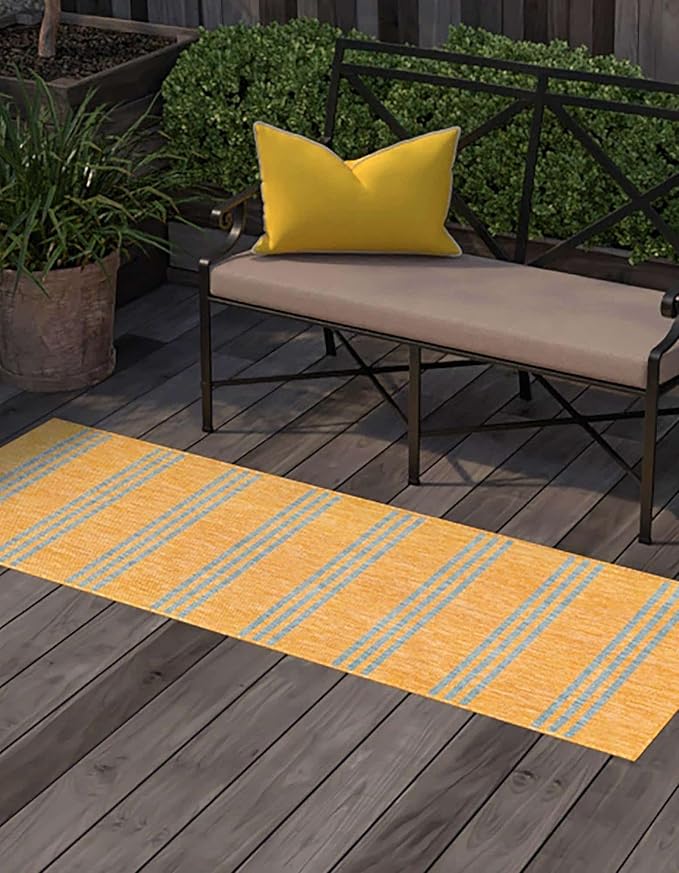 Unique Loom Outdoor Collection Area Rug - Anguilla (2' x 8' Runner, Yellow and Aqua/ Light Blue)