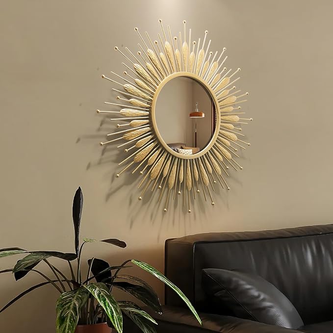 Wall Mirrors Decorative 30" Country-Style Gold Round Mirrors for Wall Decor ，Sunflower Wall Hanging Mirror
