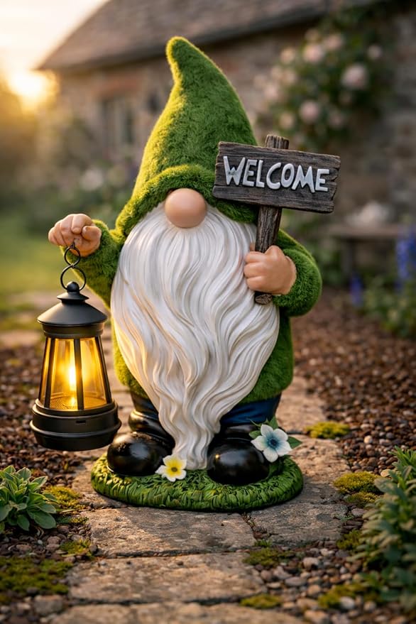 Garden Gnomes Outdoor with LED Solar Light - 11’’ Summer Season Gnome - Funny Decorations, House Warming - Porch, Deck, Home, Yard, Patio, Solar Lantern Statues - Birthday Gifts