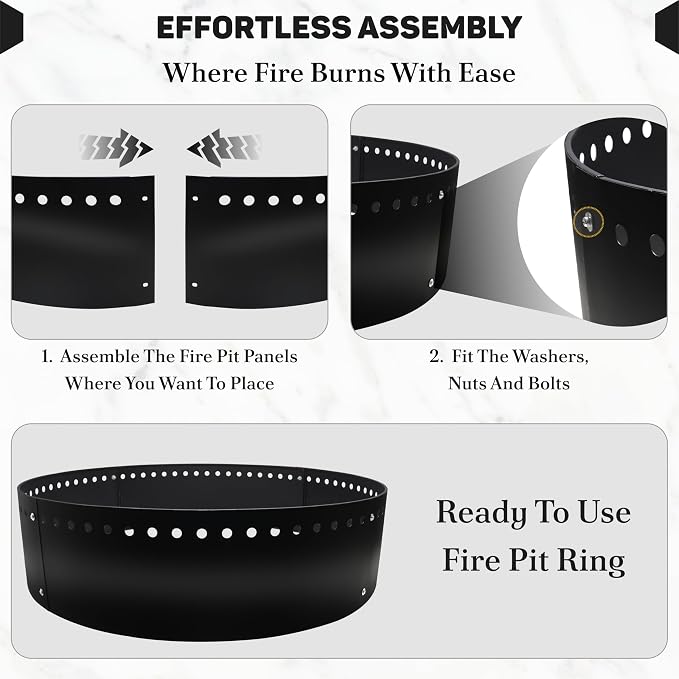 FEBTECH - 48" D x 12" H Smokeless Fire Ring Liner - Fire Pit Ring Insert | Heat Resistant Steel Fire pit Insert, Versatile DIY Fire Ring for In-Ground & Above-Ground Outdoor Bonfire