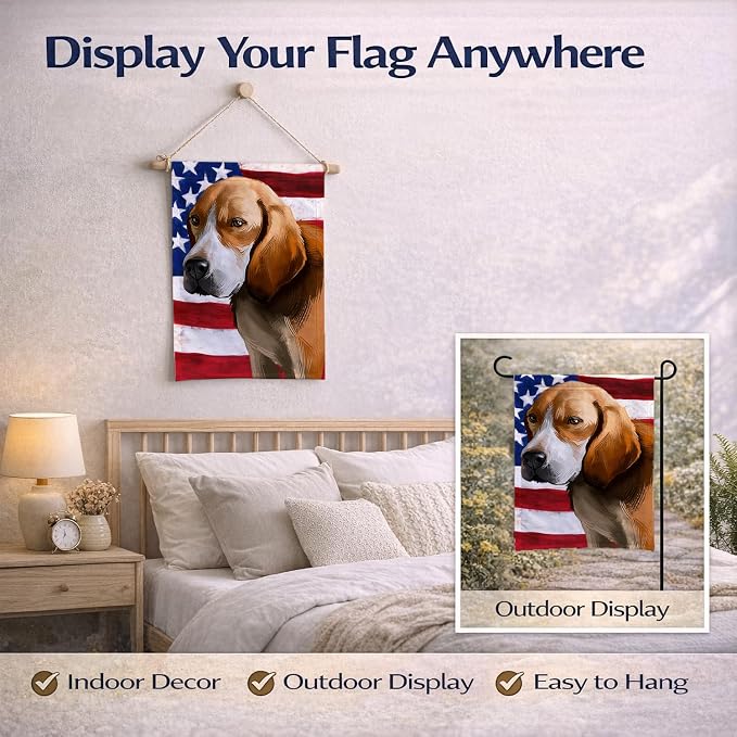 Caroline's Treasures CK6422GF Beagle-Harrier American Flag Garden Flag Mailbox Flag Decorative Yard Flag Banner Outside Patio Artwork Yard Flower Beds, Garden Size, Multicolor