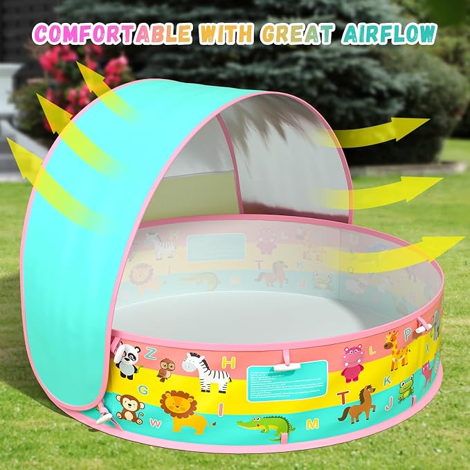 Baby Pool with Canopy, Foldable Kiddie Pool, Pop Up Toddler Pool with Shade-Collapsible Beach Pool for Baby, Portable Summer Water Play for Indoor Outdoor Backyard Beach