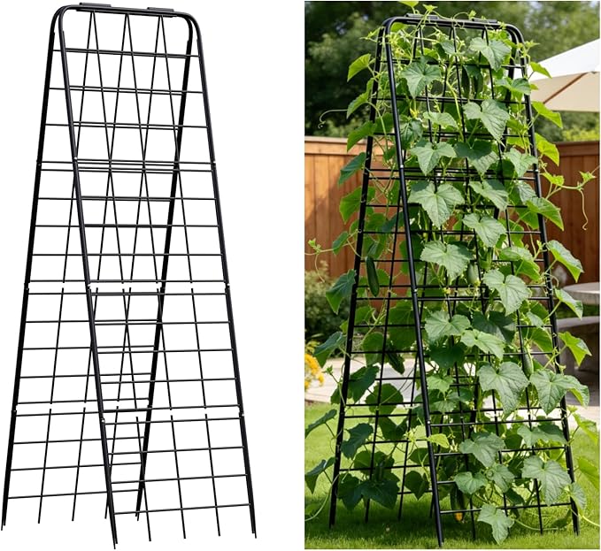 Heavy Duty Trellis for Climbing Plants, 50"x17" Adjustable Height Steel Cucumber Trellis, Powder Coated Metal Garden Trellis for Raised Beds,Tomatoes, Cucumbers & Outdoor Vines