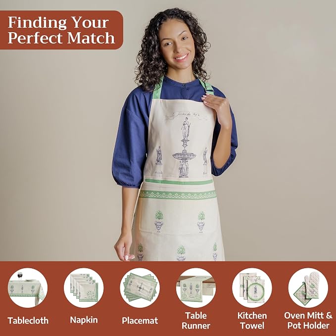 Maison d' Hermine Aprons for women with Pocket 100% Cotton (27.50"x31.50") | Adjustable Neck Strap & long ties Apron Men Chef Wedding Cooking Gardening Server Maid