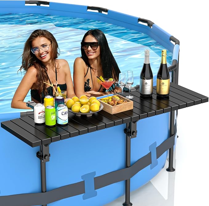 BoYata Pool Bar for Above Ground Pools, 49.4×9.6" Large Galvanized Table | Holds Up To 110 Lb, Fits Top Rails Up To 4.48", Super Stable Above Ground Pool Accessories, For Round & Oval Frame Pools