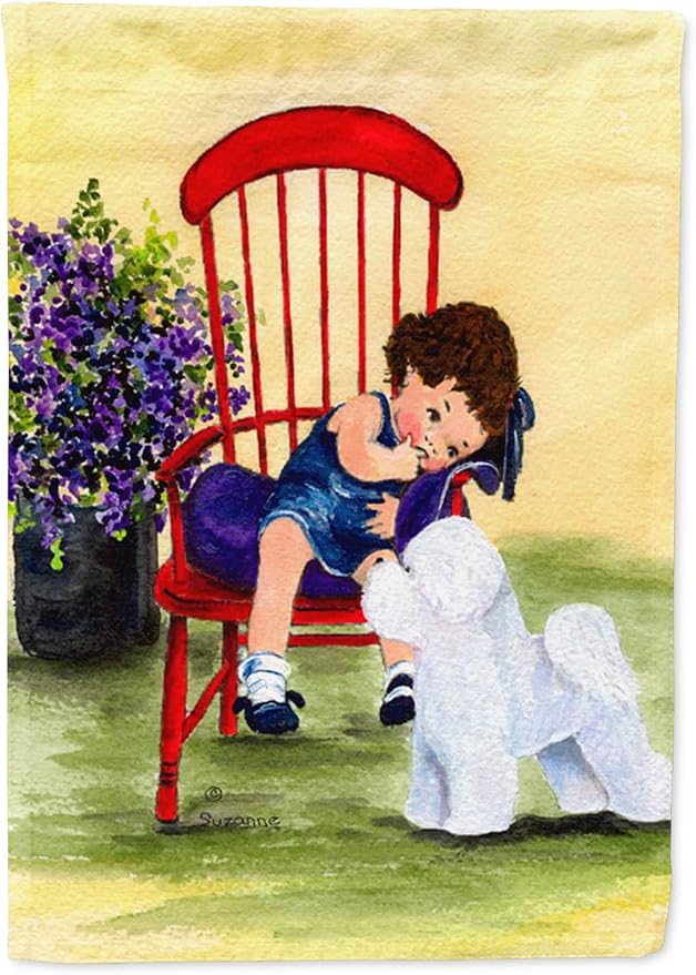 Caroline's Treasures SS8533GF Little Girl with her Bichon Frise Garden Flag Mailbox Flag Decorative Yard Flag Banner Outside Patio Artwork Yard Flower Beds, Garden Size, Multicolor