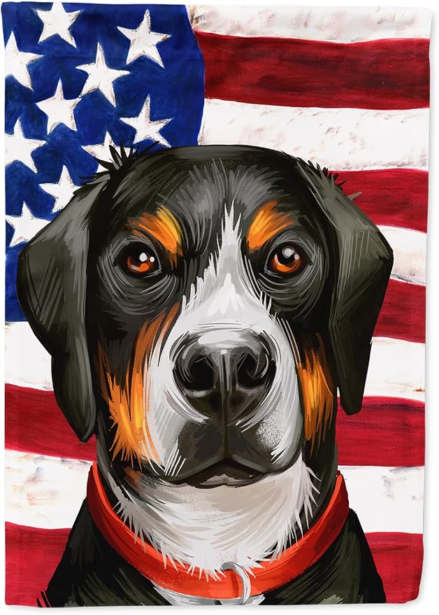 Caroline's Treasures CK6548CHF Greater Swiss Mountain Dog American Flag House Flag Large Porch Sleeve Pole Decorative Outside Yard Banner Artwork Wall Hanging, Polyester, House Size, Multicolor