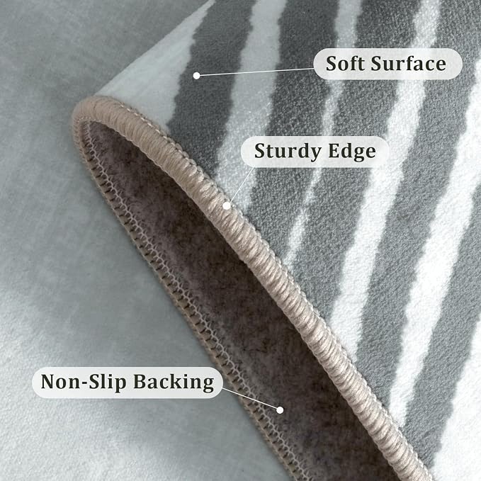 Grey Rug for Living Room, 6×9 Modern Abstract Area Rug, Geometric Contemporary Wave Striped Rugs for Playroom Nursery, Washable Nonslip Large Rug for Bedroom Dining Room