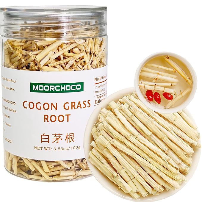 Lalang Grass Rhizome- Pure Natural Chinese Herbal Medicine-Dried Cogon grass root 白茅根3.53oz/100g Used for making soup-Brewing tea-Bai Mao Gen (Cogon grass root)