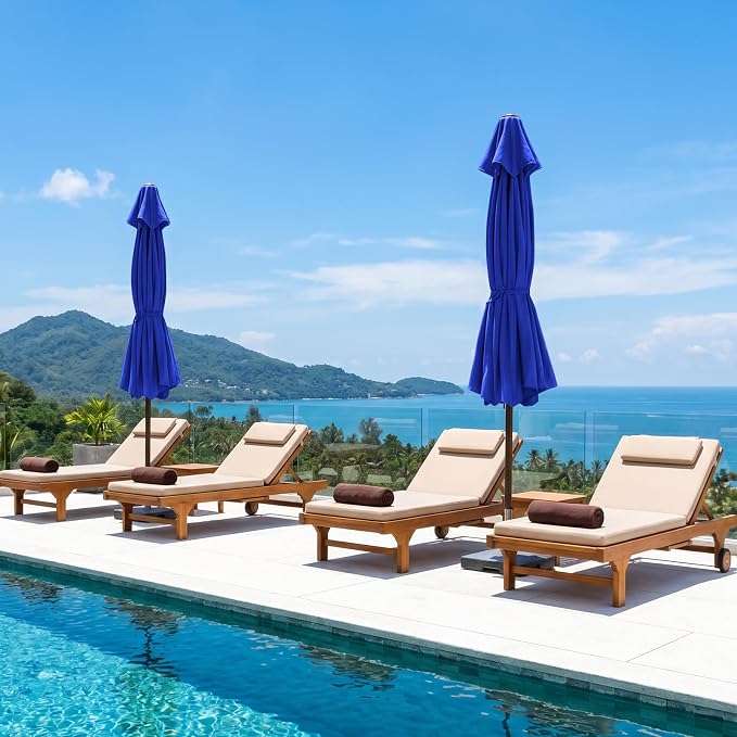 ABCCANOPY 10ft Scalloped Patio Umbrella, Outdoor Table Umbrella with Tilt and Crank, Fiberglass Ribs Deck Umbrella for Patio, Pool, Garden, Picnic (Blue)