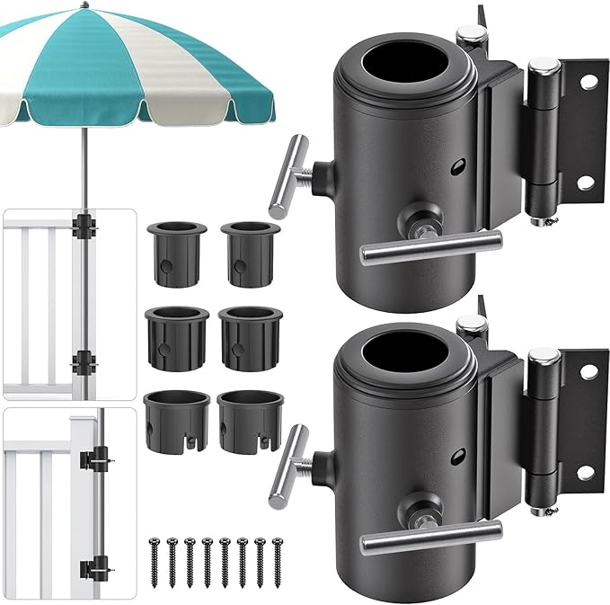 KingDolly Heavy Duty Deck Umbrella Holder with Secure &Space-Saving, Umbrella Holder for Deck Mounted on a Flat Surface or at Right Angles, Umbrella Brackets for Deck Railing, Fits 1"-1.9" Poles