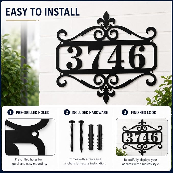 Custom Metal Address Sign Personalized House Number Sign for Front Door Porch Entryway Garden Patio Driveway, Decorative Outdoor Number Plaque for House Exterior Wall Decor Gift