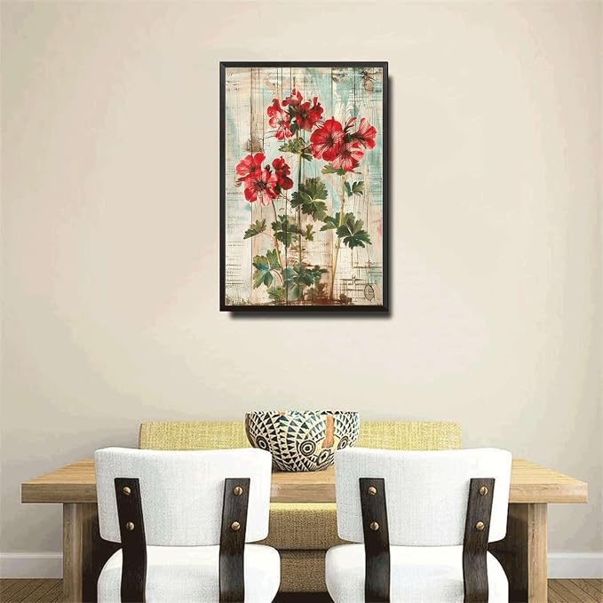 Metal Sign Tin Sign Vintage Wall Art Vintage Pelargoniums Wall Art Tin Sign for Rustic Charm Shabby Chic Interiors and Corrosion Resis Wall Art for Bar 6×8 Inches with Metal Frame