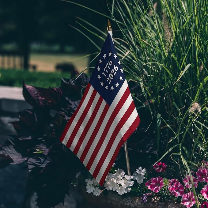 1776 2026 Small American Flag 12x18 Inch on Stick for Outside Yard and Garden, 6 Pack Betsy Ross US Hand Held Flags for 250th Anniversary July 4th Decorations