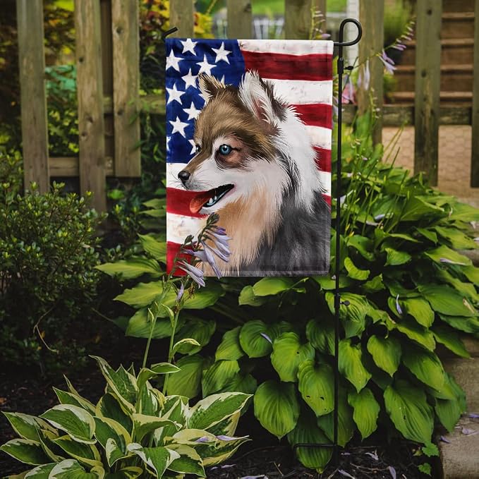 Caroline's Treasures CK6390GF Alaskan Klee Kai American Flag Garden Flag Mailbox Flag Decorative Yard Flag Banner Outside Patio Artwork Yard Flower Beds, Garden Size, Multicolor