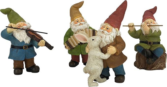 GlitZGlam Happy Gnomes Dancing Celebration! - 4- Piece Musical Garden Gnome Set for The Miniature Fairy Garden