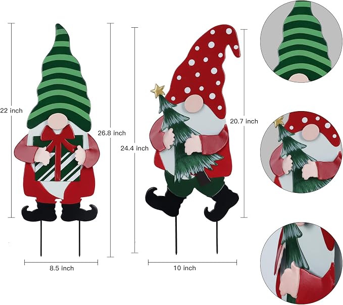 Outdoor Christmas Decorations for Home, Decorative Garden Stakes 2 Pack Gnomes for Christmas Decor, Metal Yard Signs Xmas Decorations for Outside Garden Yard Lawn Patio Holiday Party