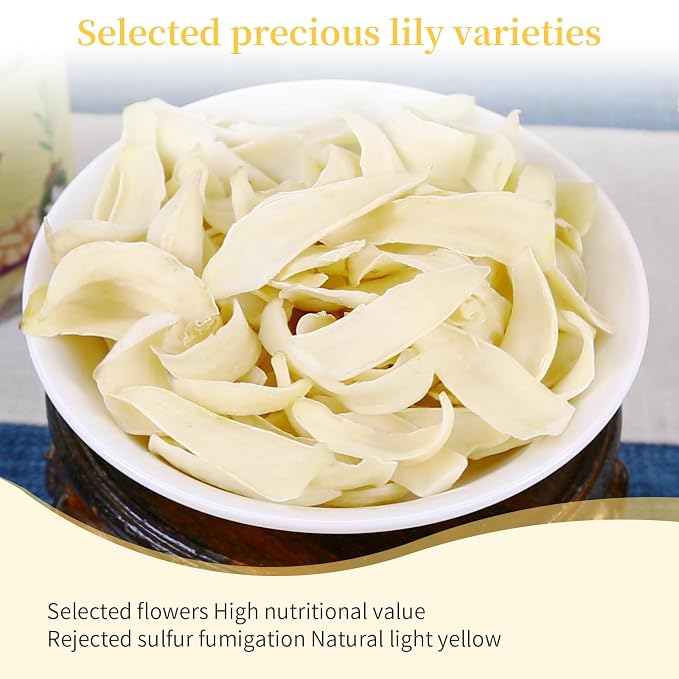 Dried Lily Bulbs 200g (7oz) Herbal Tea, Dried Lily Buds Bulbs Bai He Lilies for Tea, Cooking, Porridge, Sulfur Free, No Additives 百合干龙牙百合 银耳莲子百合羹原料