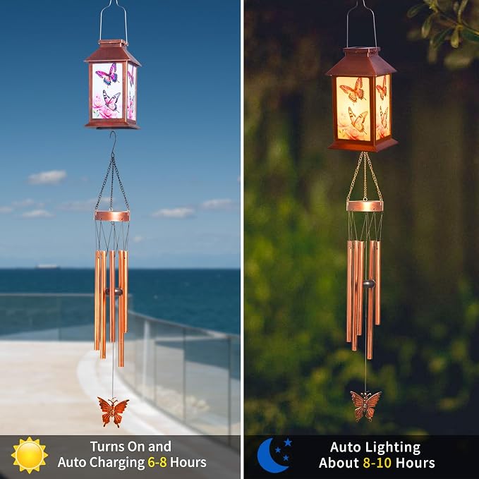Retro Butterfly Decorative Wind Chime Gift, Solar-Powered Butterfly Wind Chimes, for Women Mom Grandmother, Garden Lawn Decorations, Thanksgiving Gifts