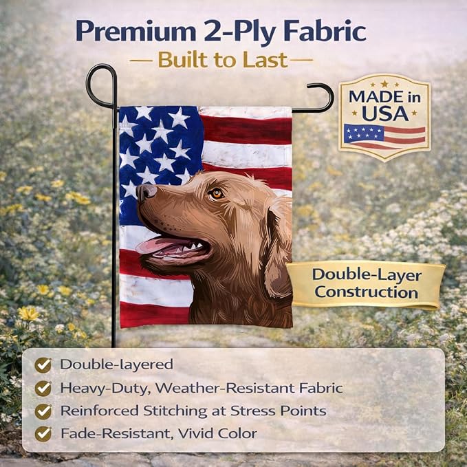Caroline's Treasures CK6486GF Chesapeake Bay Retriever American Flag Garden Flag Mailbox Flag Decorative Yard Flag Banner Outside Patio Artwork Yard Flower Beds, Garden Size, Multicolor