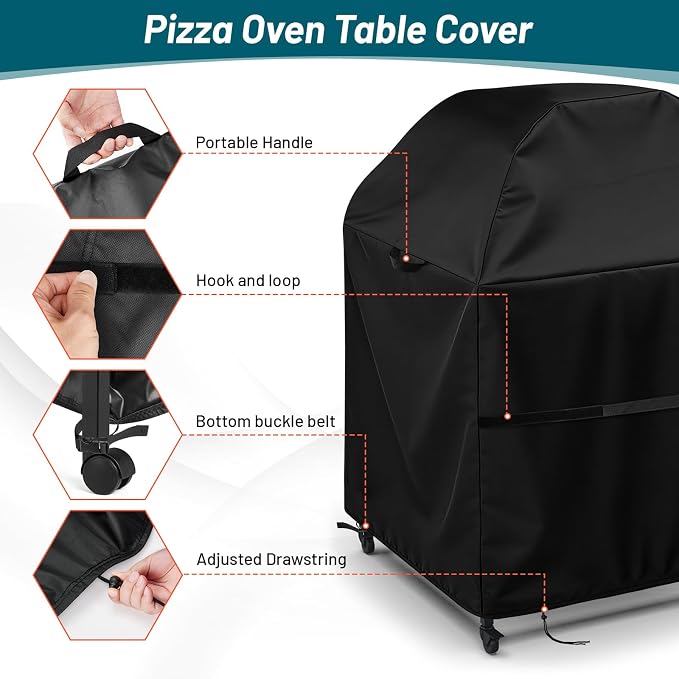 Outdoor Pizza Oven Table Cover for Ooni Oven and Large Table, Waterproof Outdoor Grill Table Covers Pizza Oven Stand Covers (Cover Only) - 32''Lx32''Wx52''H / 83x83x132 cm, Black