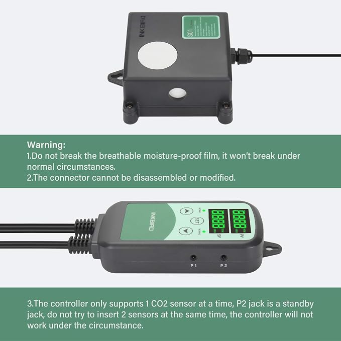 Inkbird ICC-500T CO2 Controller CO2 Meter Carbon Dioxide Controller for Grow Room and CO2 Generator, with CO2 Sensor for Home Grower (CO2 Controller + S01 Sensor)