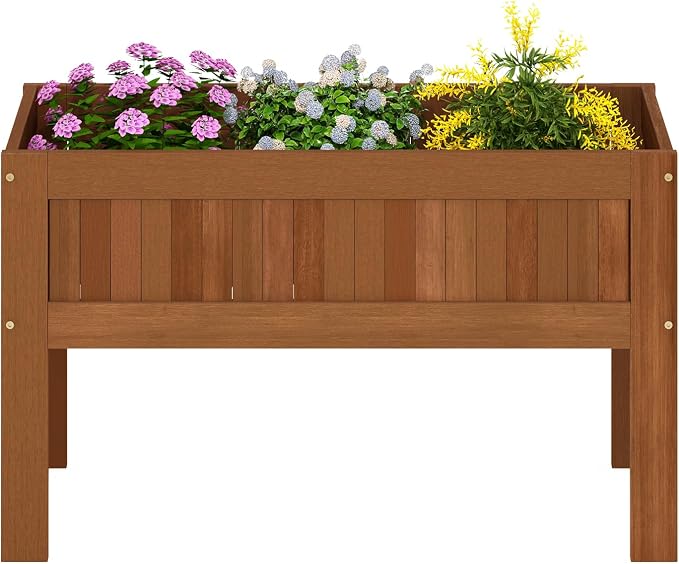 Furinno TIOMAN Planter Box, Outdoor Elevated Standing Planter Box, Raised Garden Bed with Legs, Outdoor, Indoor, Garden, Patio, Balcony, Natural