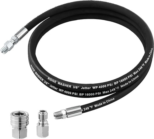 RIDGE WASHER Pressure Washer Whip Hose with Swivel, 3/8'' Power Washer Jumper Hoses, Hose Reel Connector Hoses for Pressure Washing with Adapter Set, 8 FT, 4000 PSI