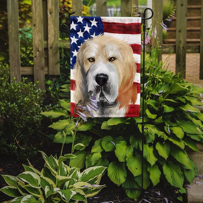 Caroline's Treasures CK6483GF Central Asian Shepherd Dog American Flag Garden Flag Mailbox Flag Decorative Yard Flag Banner Outside Patio Artwork Yard Flower Beds, Garden Size, Multicolor