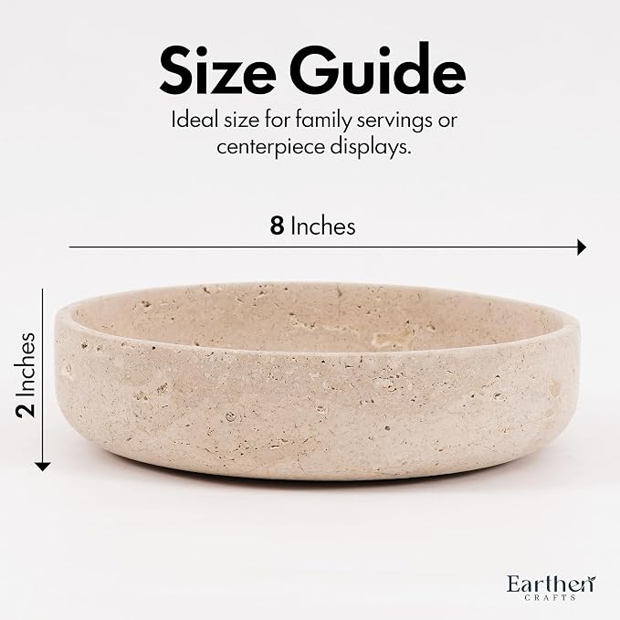 Marble Decorative Bowl 8" Inches Travertine Key Bowl for Entryway Natural Stone Fruit Bowl For Kitchen Counter, Serving Bowl For Coffee Table, Modern Home Centerpiece Decor