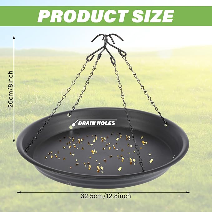Briwooody 1 Set 12.8'' Bird Seed Catcher Tray Platform Bird Feeder Large Hanging Tray Fits Most Feeders Catches Most Falling Seed and Husk Outdoor Yard Garden Backyard for Attracting Birds, Black