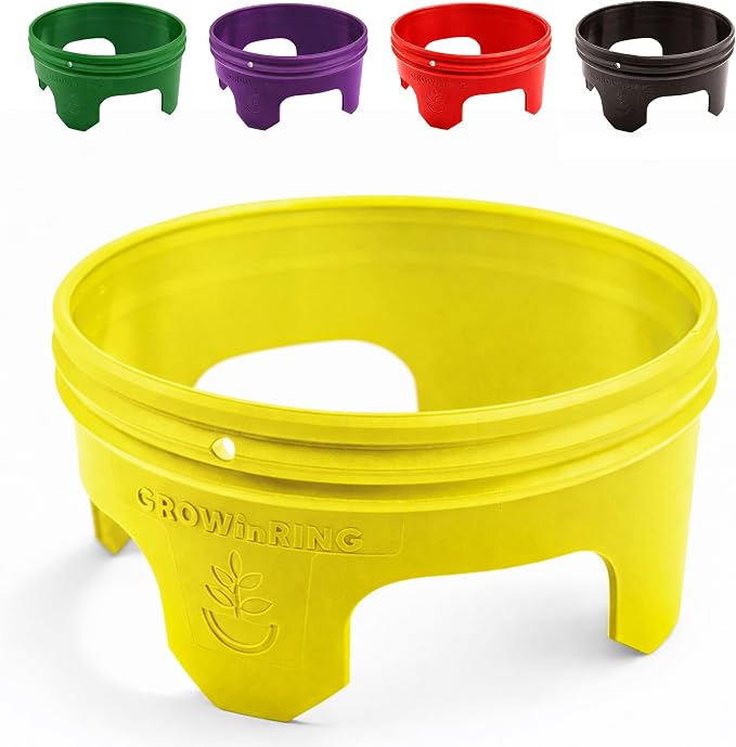 7 inch Solid Planting Grow Rings | 6 Pack Yellow | One-Piece Design for Deep Root Watering Veggies, Herbs & Flowers | Mulch & Soil Barrier | Deter Slugs and Cutworms | Heavy Duty | Made in USA