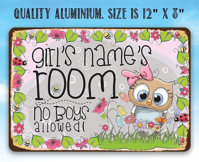 Personalized - Girl's Room Sign - Botanical Cute Nursery Room or Newborn Baby Room Print, Aesthetic Baby Shower Accessories and Gift Idea, 8x12 or 12x8 Use Indoor or Outdoor Durable Metal Tin Sign