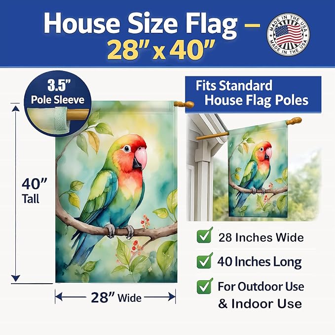 Caroline's Treasures Lovebird House Flag Large Porch Sleeve Pole Decorative Outside Yard Banner Artwork Wall Hanging, Polyester, House Size, Multicolor