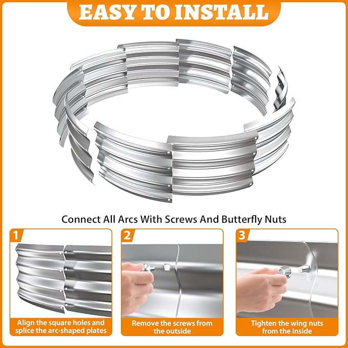 Metal Fire Pit Ring/Bonfire Fire Ring- 4 FT Diameter, 0.8 MM Thick,1 ft High, Durable and Stylish for Outdoor Fire Pits,Patios and Camping (Silver, 4X4X1 ft)