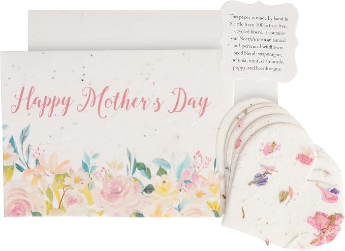 Mom Greeting Cards – 1 Card with 5 Hearts and 1 White Envelope, Plantable and Writable Greeting Cards for Mom's Day, Appreciation to Her, Mother's Birthday Gift