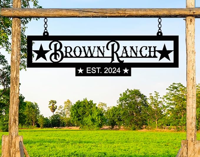Custom Metal Family Name Farmhouse Sign, Last Name Sign for Farm, Ranch or Farm Signs Indoor Outdoor Personalized, Farmhouse Signs Wall Decor, Size selection: 12 inches to 80 inches.