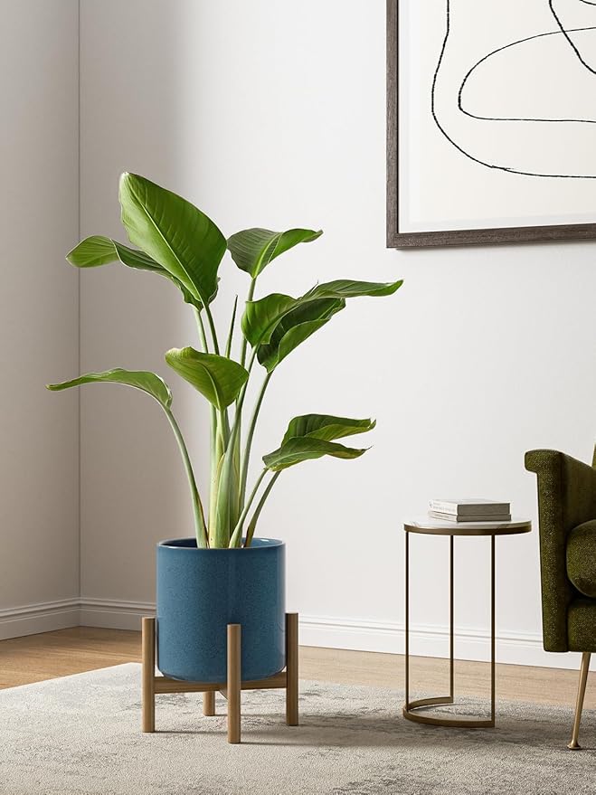 LE TAUCI 10+8+6 Inch Ceramic Pots for Plants, Indoor Planters with Drainage Hole and Plug, Modern Cylinder Flower Pots Set of 3 for Living Room and Bedroom, Glossy, Harbor Blue