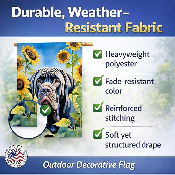 Caroline's Treasures DAC6122CHF Neapolitan Mastiff in Sunflowers House Flag Large Porch Sleeve Pole Decorative Outside Yard Banner Artwork Wall Hanging, Polyester, House Size, Multicolor