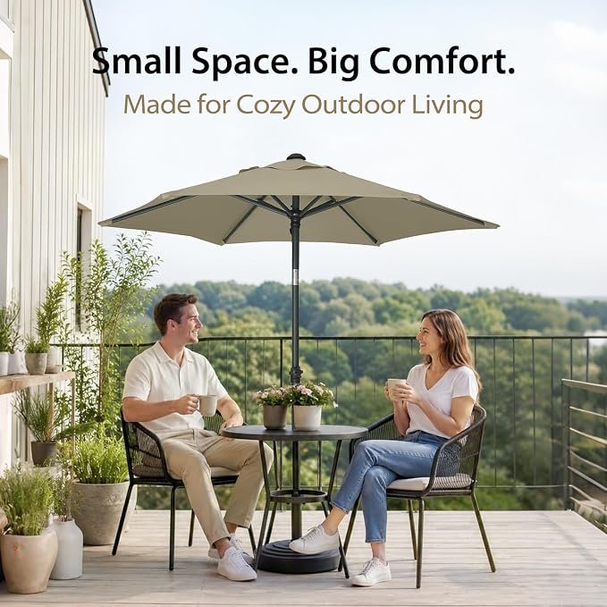 AMMSUN 6ft Patio Umbrella Outdoor Table Umbrellas with Push Button Tilt, UPF50+ Premium Steel Pole and Ribs for Deck, Lawn, Garden, Backyard & Pool (Khaki)