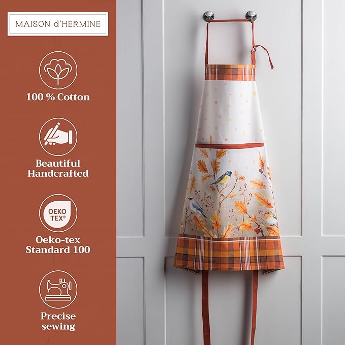 Maison d' Hermine Aprons for women with Pocket 100% Cotton (27.50"x31.50") | Adjustable Neck Strap & long ties Apron Men Chef Wedding Cooking Gardening Server Maid