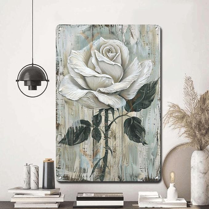 Metal Sign Tin Sign Vintage Wall Art Vintage Rose Bloom Tin Sign for Rustic Wall Art Shabby Chic Gardens and Corrosion Resistant Alumi Tin Sign Paper for Restaurant 12×16 Inches